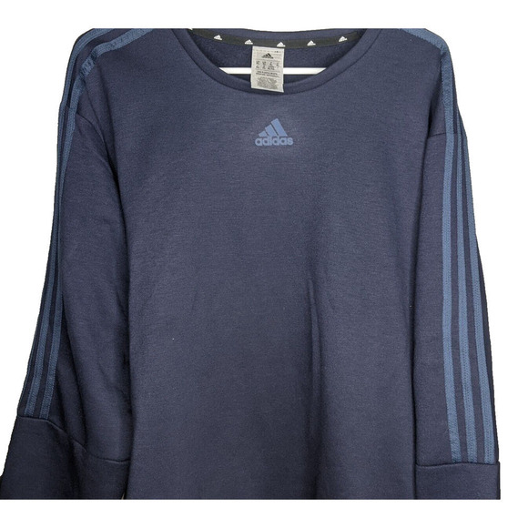 NEW Adidas Blue Crew Neck 3 Stripe Fleece Men's Sweatshirt Size XL Soft Gift - Picture 8 of 8